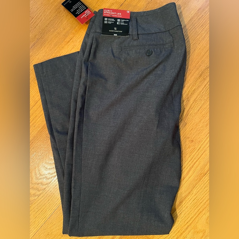 Worthington Curvy Straight Leg grey dress pants